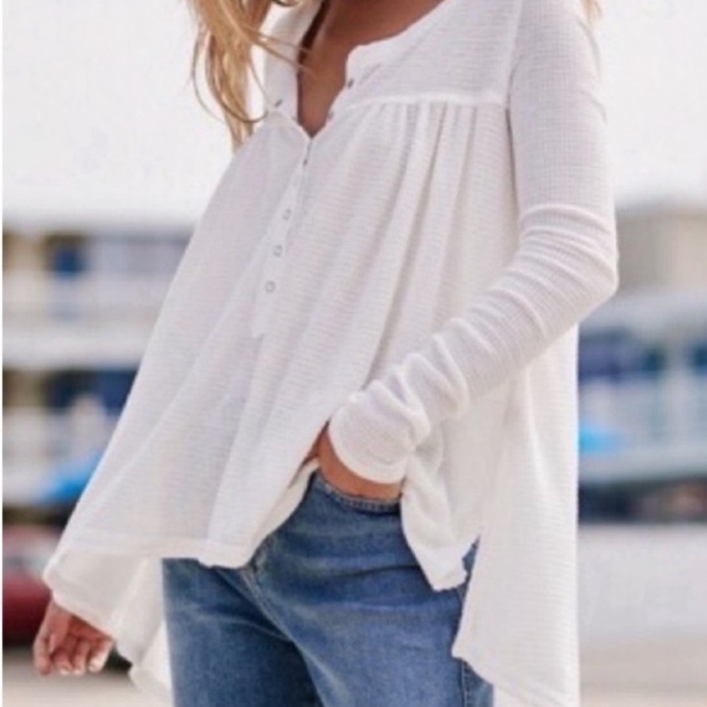 Free People We The Free Kai Henley Waffle Knit Babydoll Top Size M